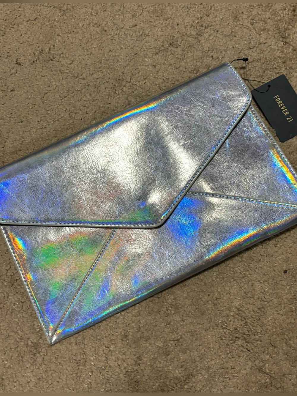 Rainbow Festival Metallic Silver Holographic Envelope Clutch Purse Hand Bag